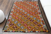El yapımı vintage halı 155x185 cm i̇kat desenli yün - detay görünümü
