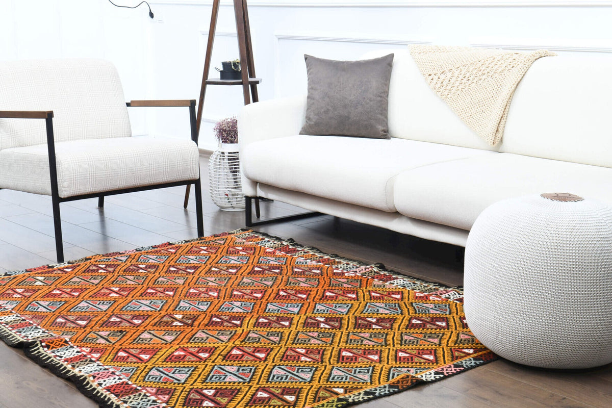 Handmade Vintage Area Kilim Rug
