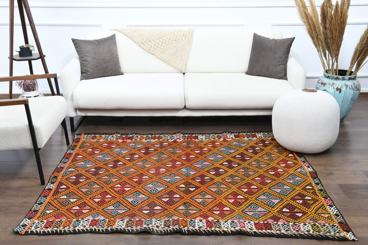 Handmade Vintage Area Kilim Rug