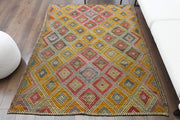 El yapımı vintage halı 157x201 cm i̇kat desenli yün - detay görünümü