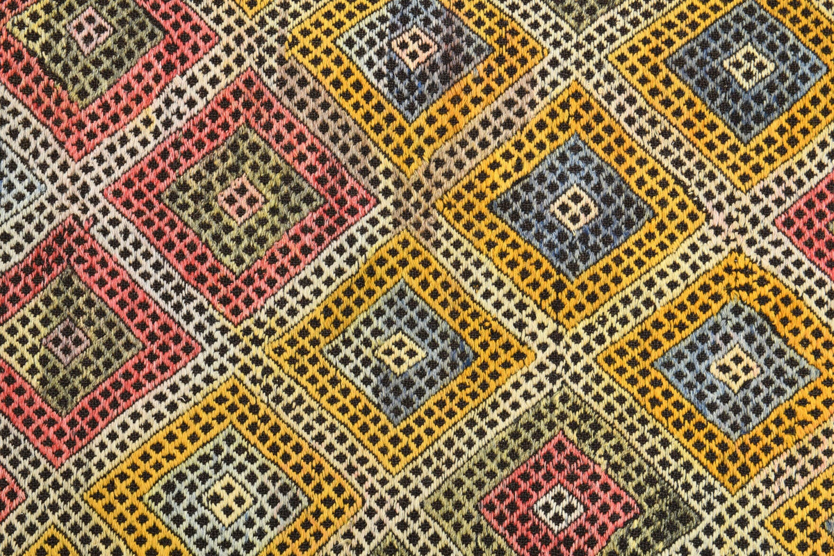 El yapımı vintage halı 157x201 cm i̇kat desenli yün - desen detayı