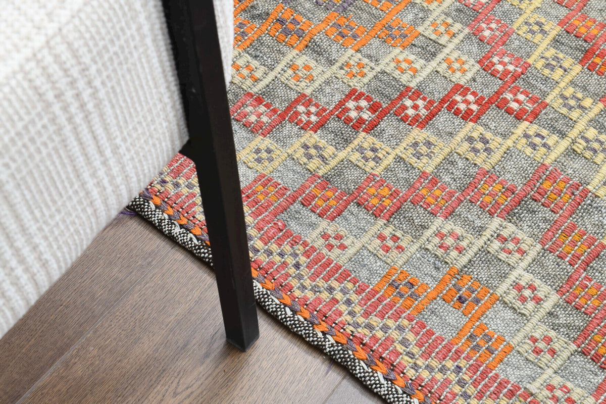 El yapımı vintage halı 122x254 cm i̇kat desenli yün - desen detayı