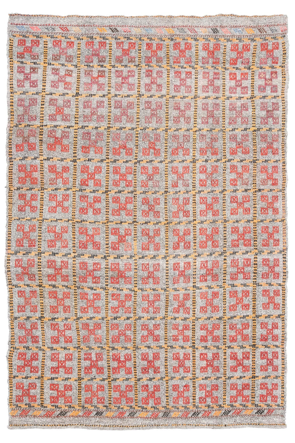 El yapımı vintage halı 168x246 cm i̇kat desenli yün - ışık altında renk detayı