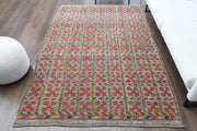 El yapımı vintage halı 168x246 cm i̇kat desenli yün - detay görünümü
