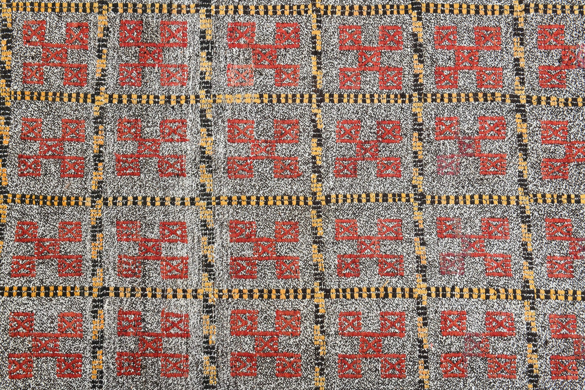 El yapımı vintage halı 168x246 cm i̇kat desenli yün - üstten görünüm
