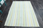 El yapımı vintage halı 147x216 cm çizgili desenli yün - detay görünümü