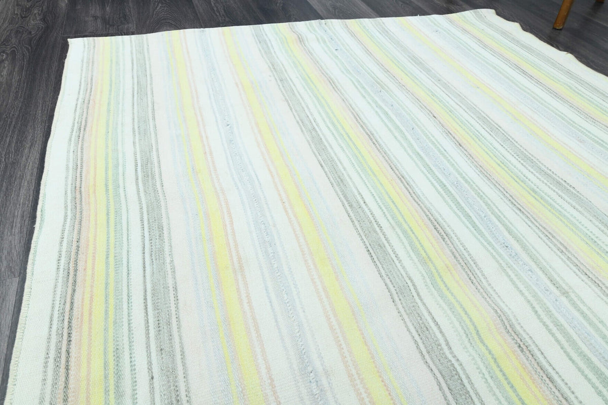 El yapımı vintage halı 147x216 cm çizgili desenli yün - desen detayı