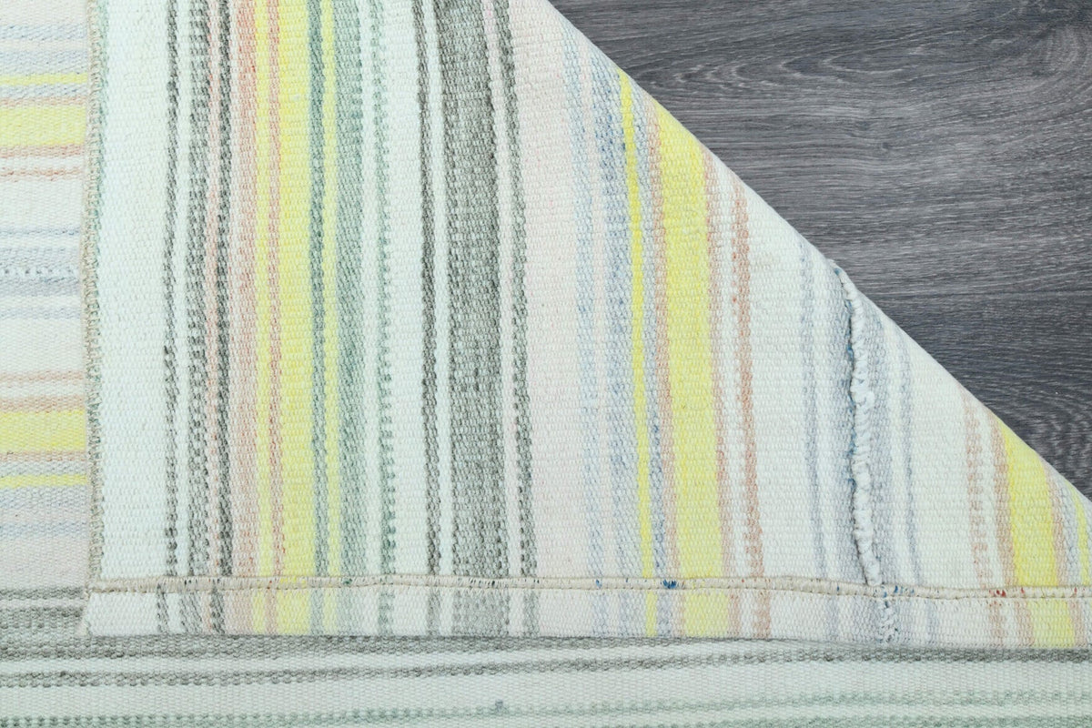 El yapımı vintage halı 147x216 cm çizgili desenli yün - farklı açıdan görünüm