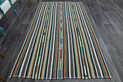 El yapımı vintage halı 150x249 cm çizgili desenli yün - detay görünümü