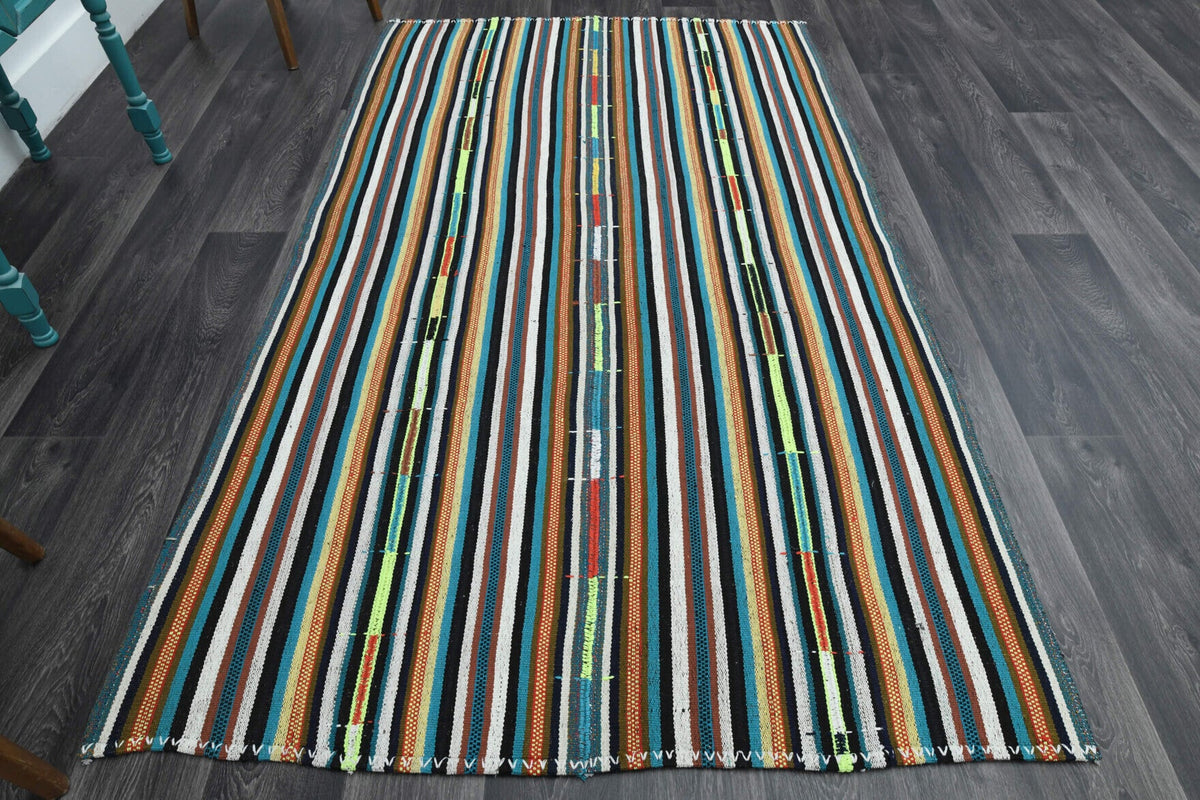 El yapımı vintage halı 150x249 cm çizgili desenli yün - detay görünümü