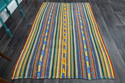 El yapımı vintage halı 150x229 cm çizgili desenli yün - detay görünümü