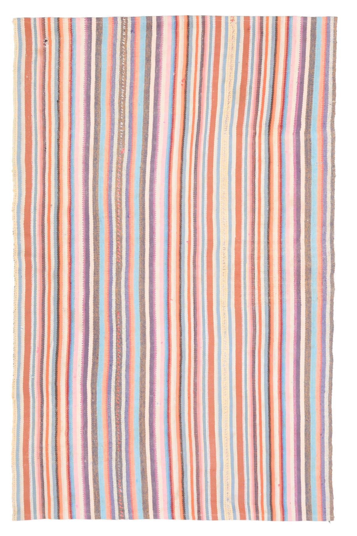El yapımı vintage halı 142x226 cm çizgili desenli yün - detay görünümü