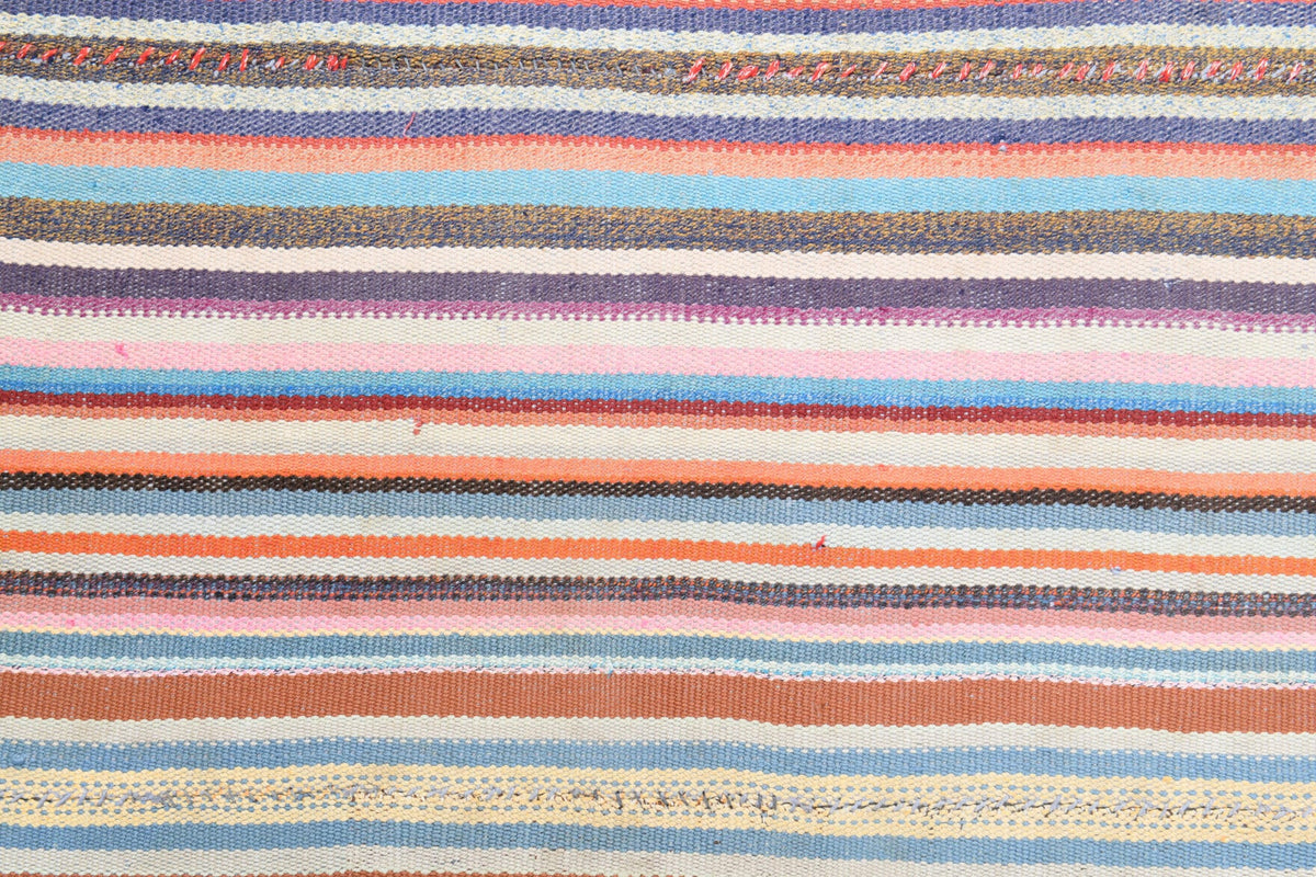 El yapımı vintage halı 142x226 cm çizgili desenli yün - farklı açıdan görünüm