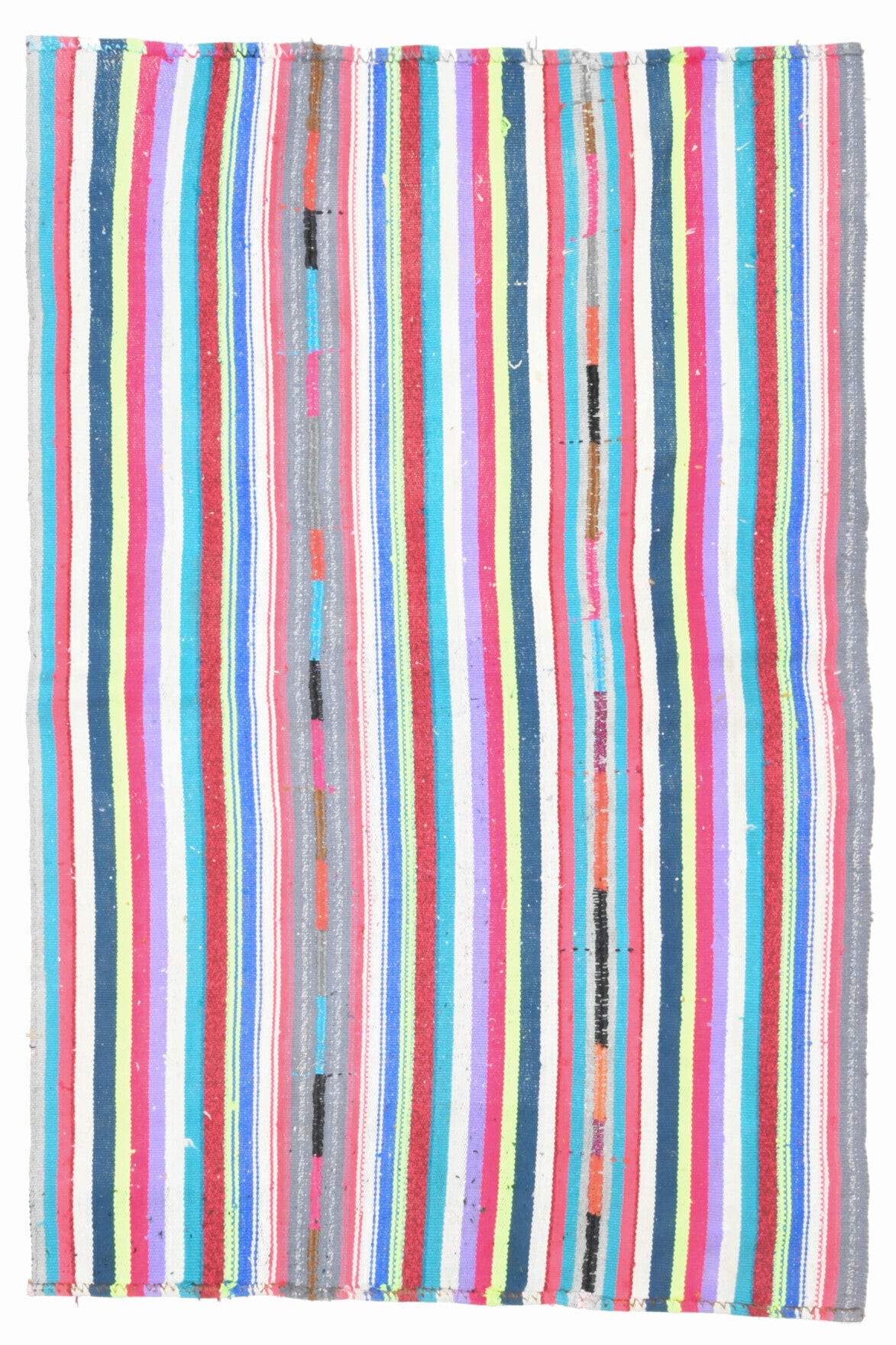 El yapımı vintage halı 137x208 cm çizgili desenli yün - açık alan görünümü
