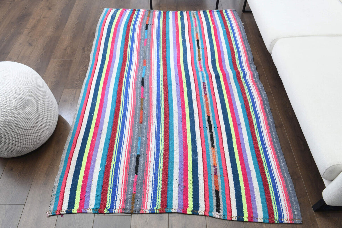 El yapımı vintage halı 137x208 cm çizgili desenli yün - detay görünümü