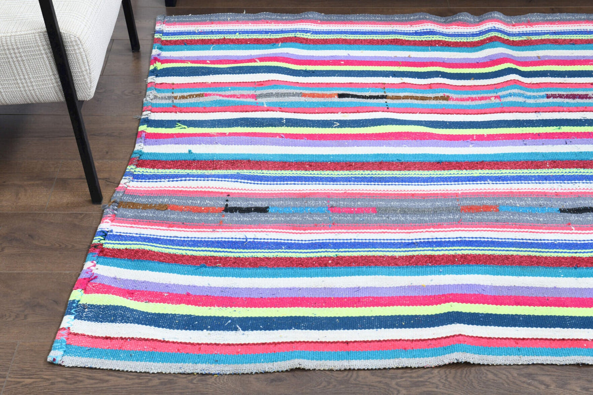 El yapımı vintage halı 137x208 cm çizgili desenli yün - desen detayı