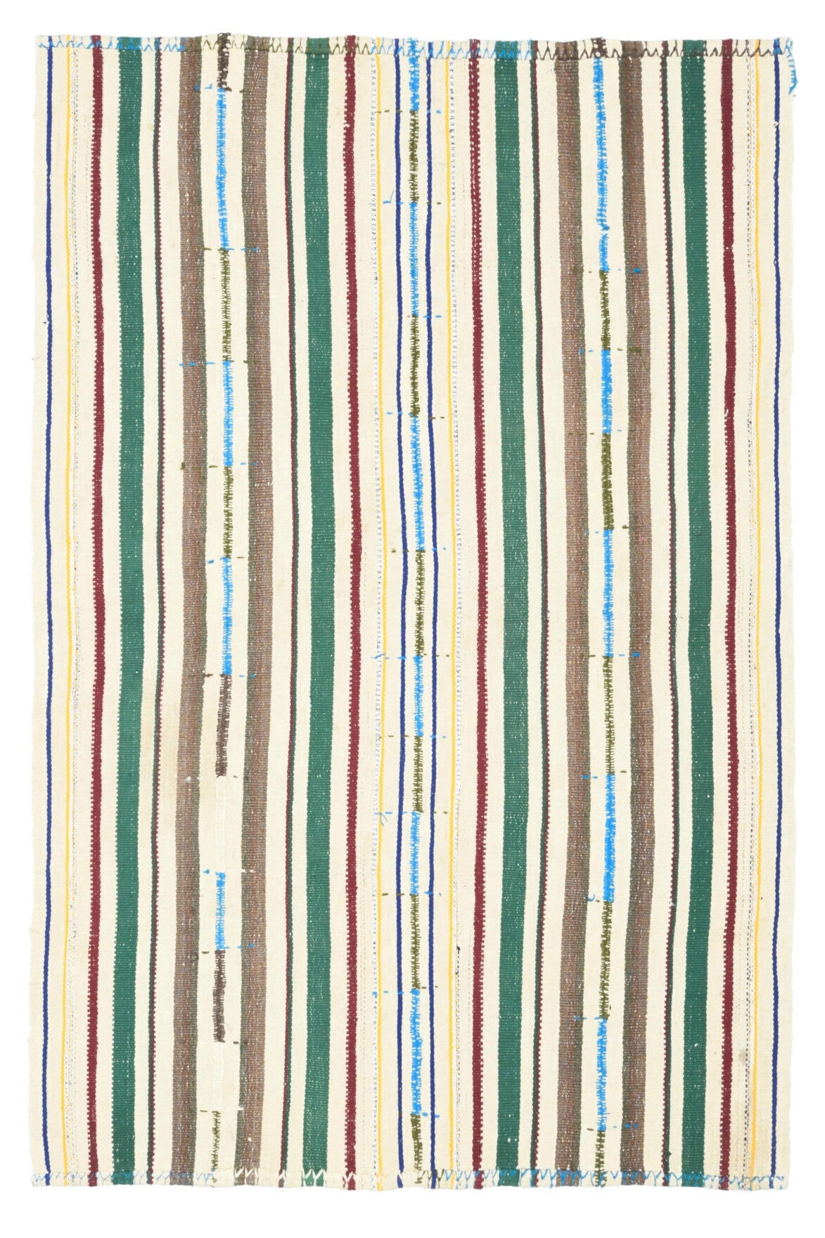 El yapımı vintage halı 150x226 cm çizgili desenli yün - açık alan görünümü