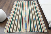 El yapımı vintage halı 150x226 cm çizgili desenli yün - detay görünümü