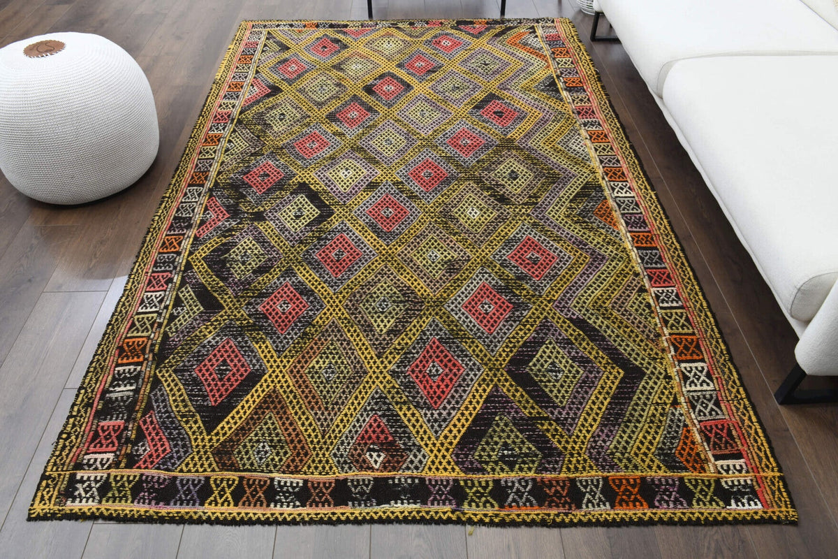 Handmade Vintage Area Kilim Rug