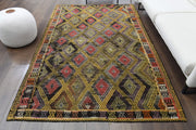1960'lardan Anadolu kökenli ikat desenli el dokuma vintage kilim, 164x252 cm