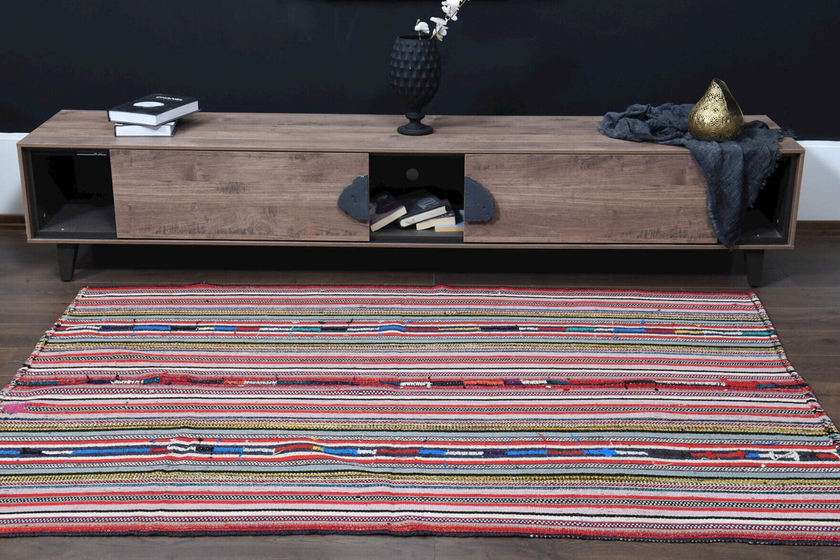 El yapımı vintage halı 157x218 cm çizgili desenli yün - desen detayı