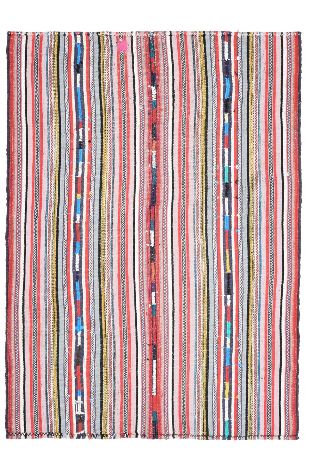 El yapımı vintage halı 157x218 cm çizgili desenli yün - açık alan görünümü