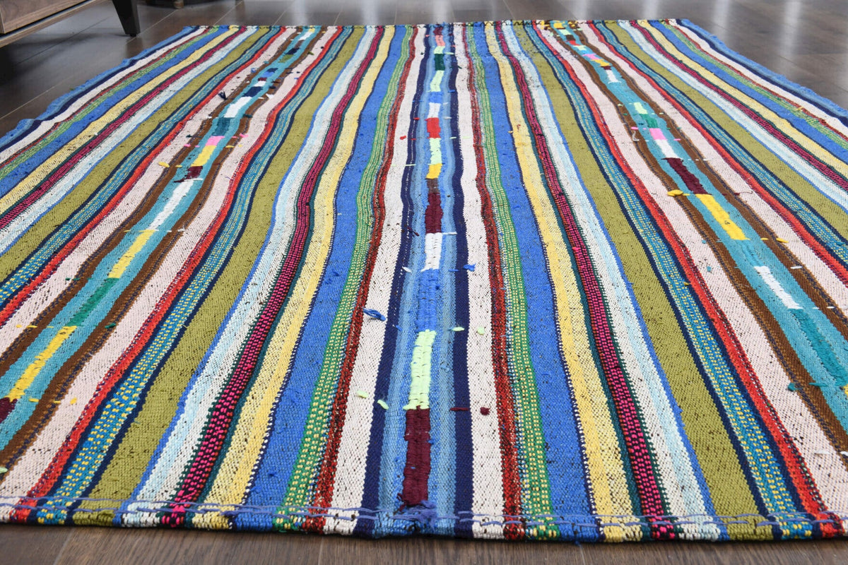 El yapımı vintage halı 157x234 cm çizgili desenli yün - detay görünümü