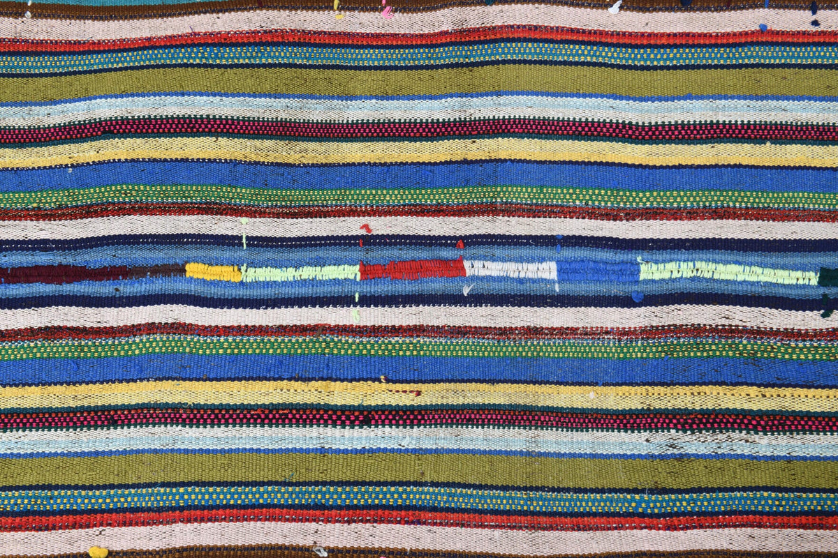 El yapımı vintage halı 157x234 cm çizgili desenli yün - açık alan görünümü
