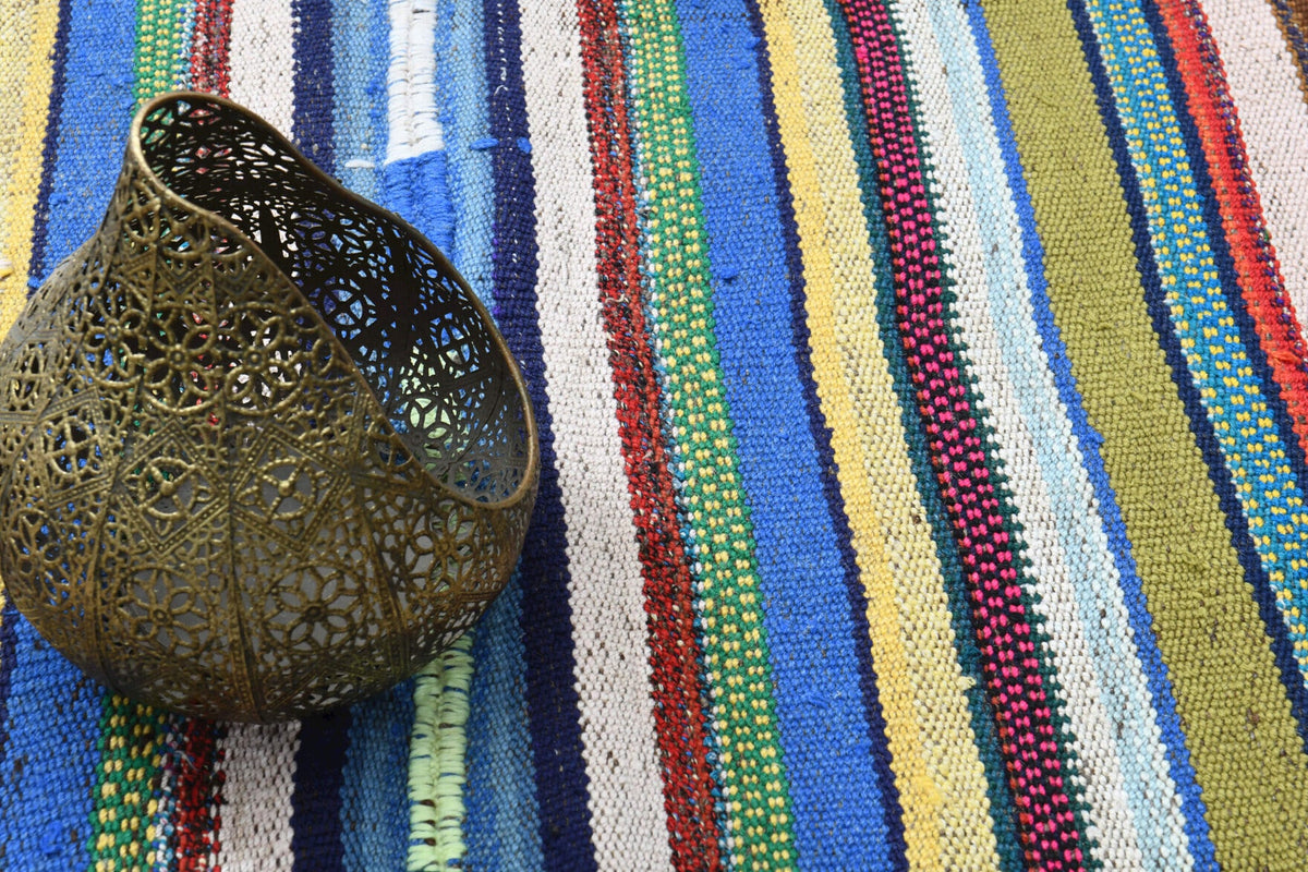 El yapımı vintage halı 157x234 cm çizgili desenli yün - farklı açıdan görünüm