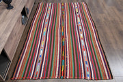 El yapımı vintage halı 150x241 cm çizgili desenli yün - detay görünümü
