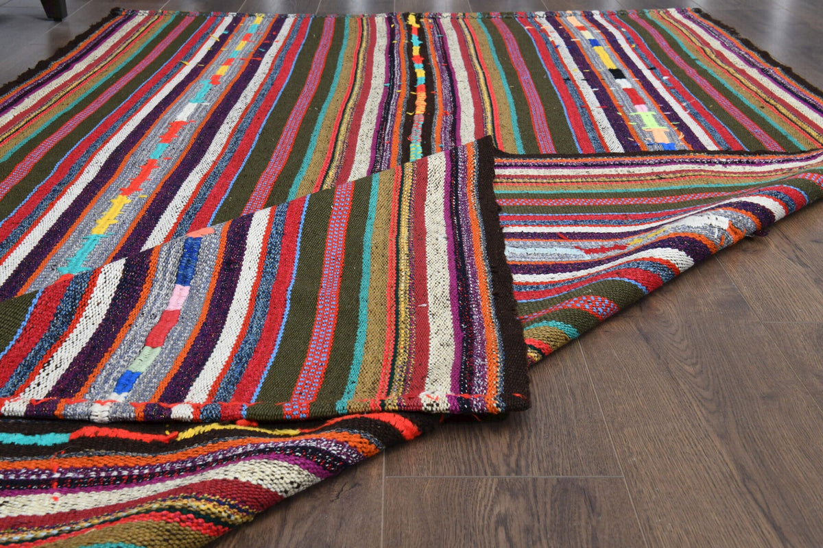 El yapımı vintage halı 150x241 cm çizgili desenli yün - desen detayı
