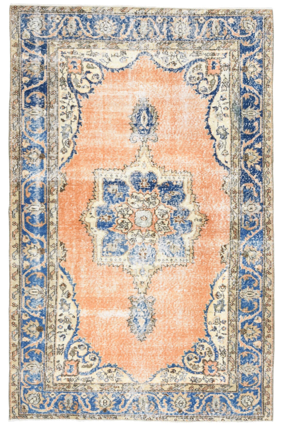 El yapımı vintage halı 122x213 cm oryantal desenli yün - detay görünümü