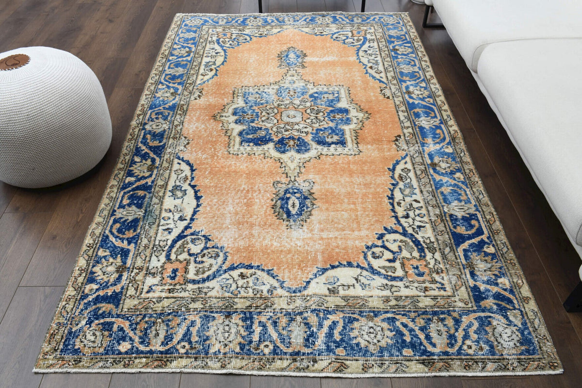 El yapımı vintage halı 122x213 cm oryantal desenli yün - detay görünümü