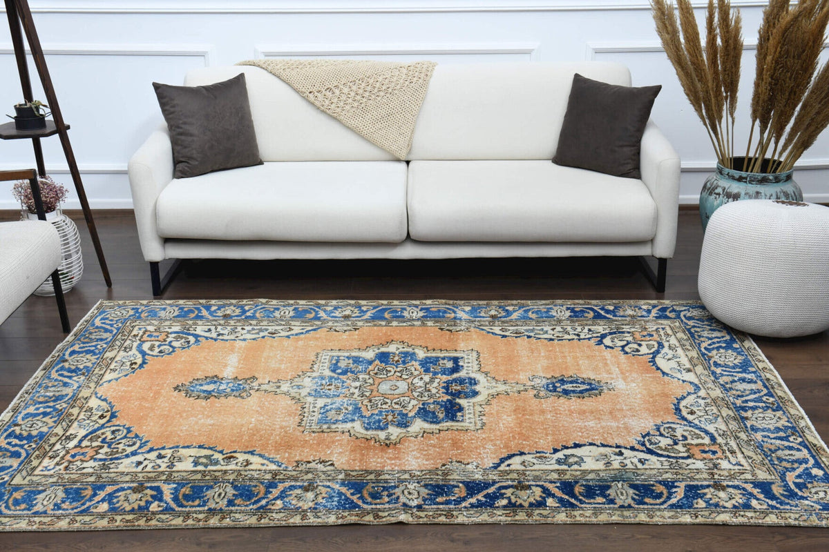El yapımı vintage halı 122x213 cm oryantal desenli yün