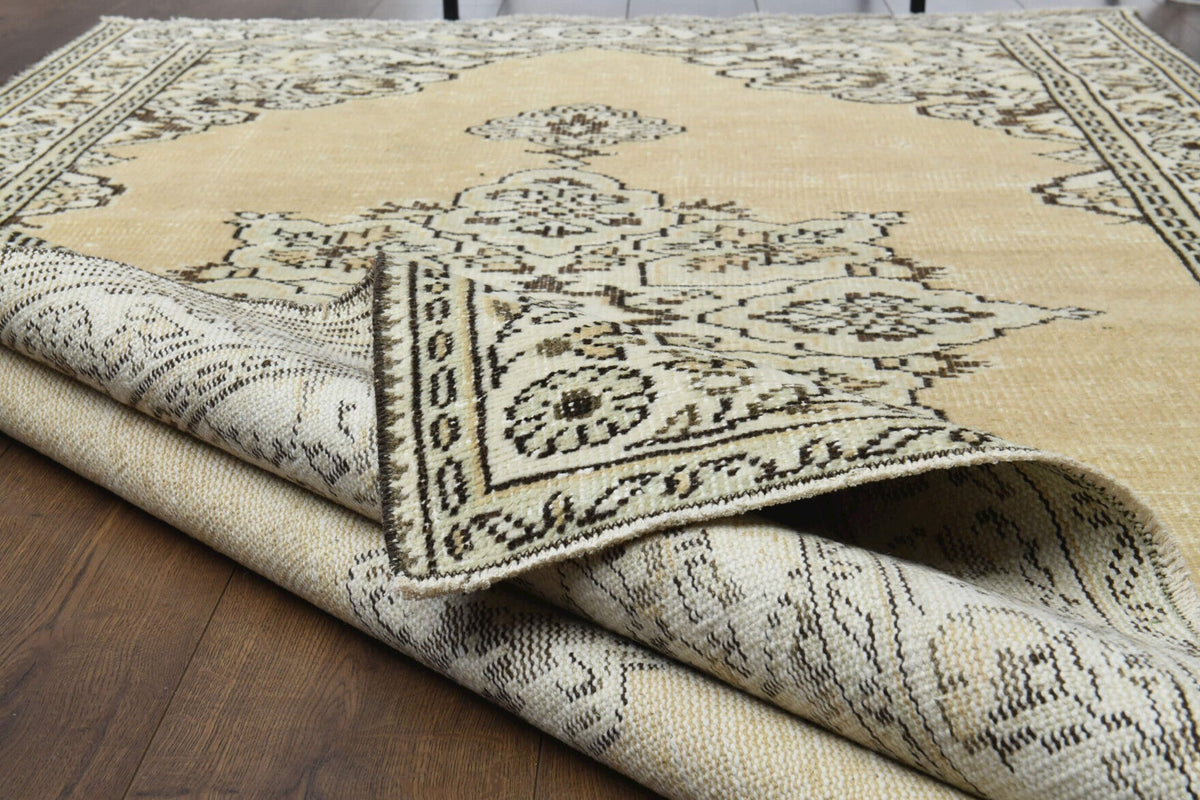 El yapımı vintage halı 152x244 cm oryantal desenli yün - desen detayı
