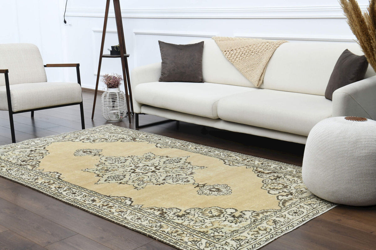 El yapımı vintage halı 152x244 cm oryantal desenli yün