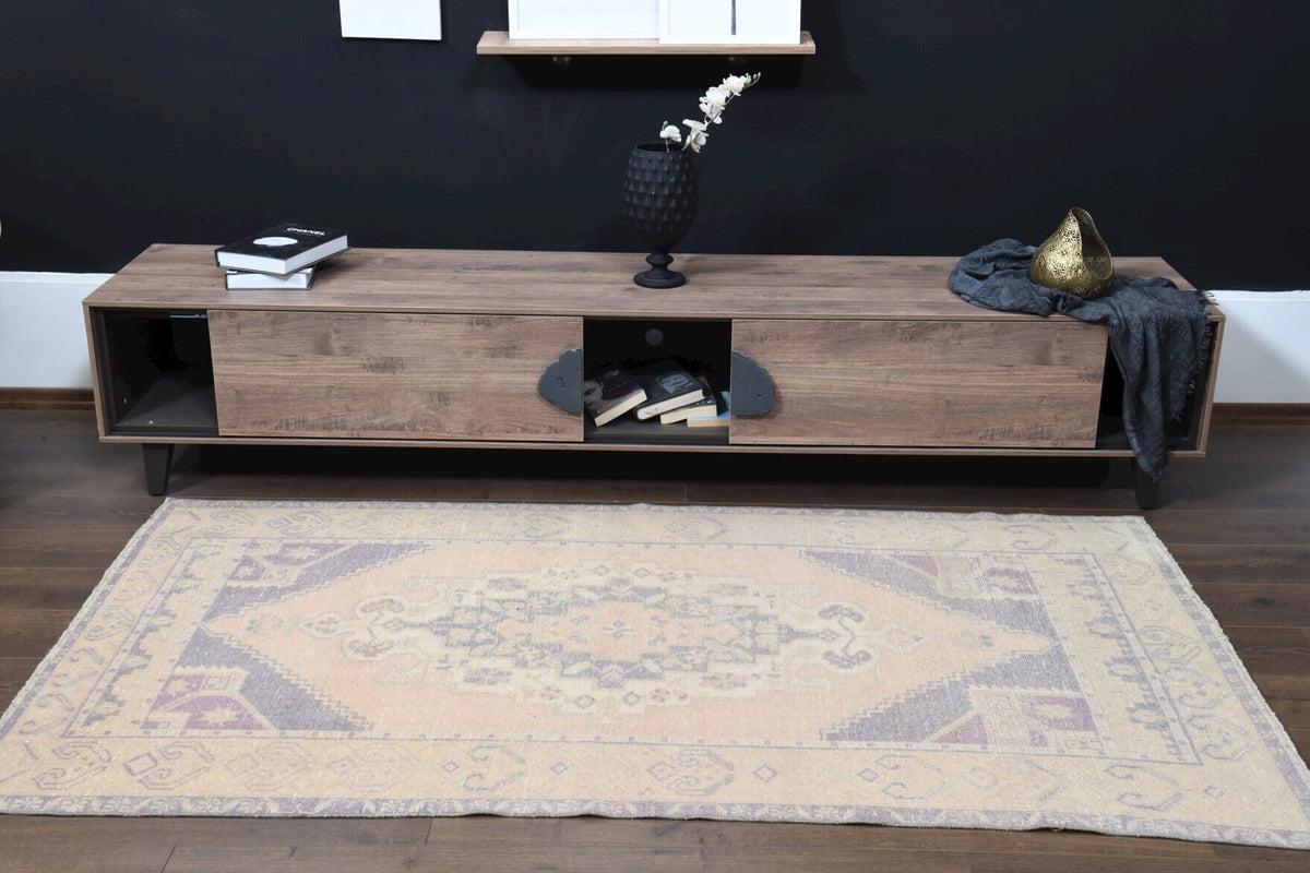 El yapımı vintage halı 124x201 cm oryantal desenli yün - desen detayı