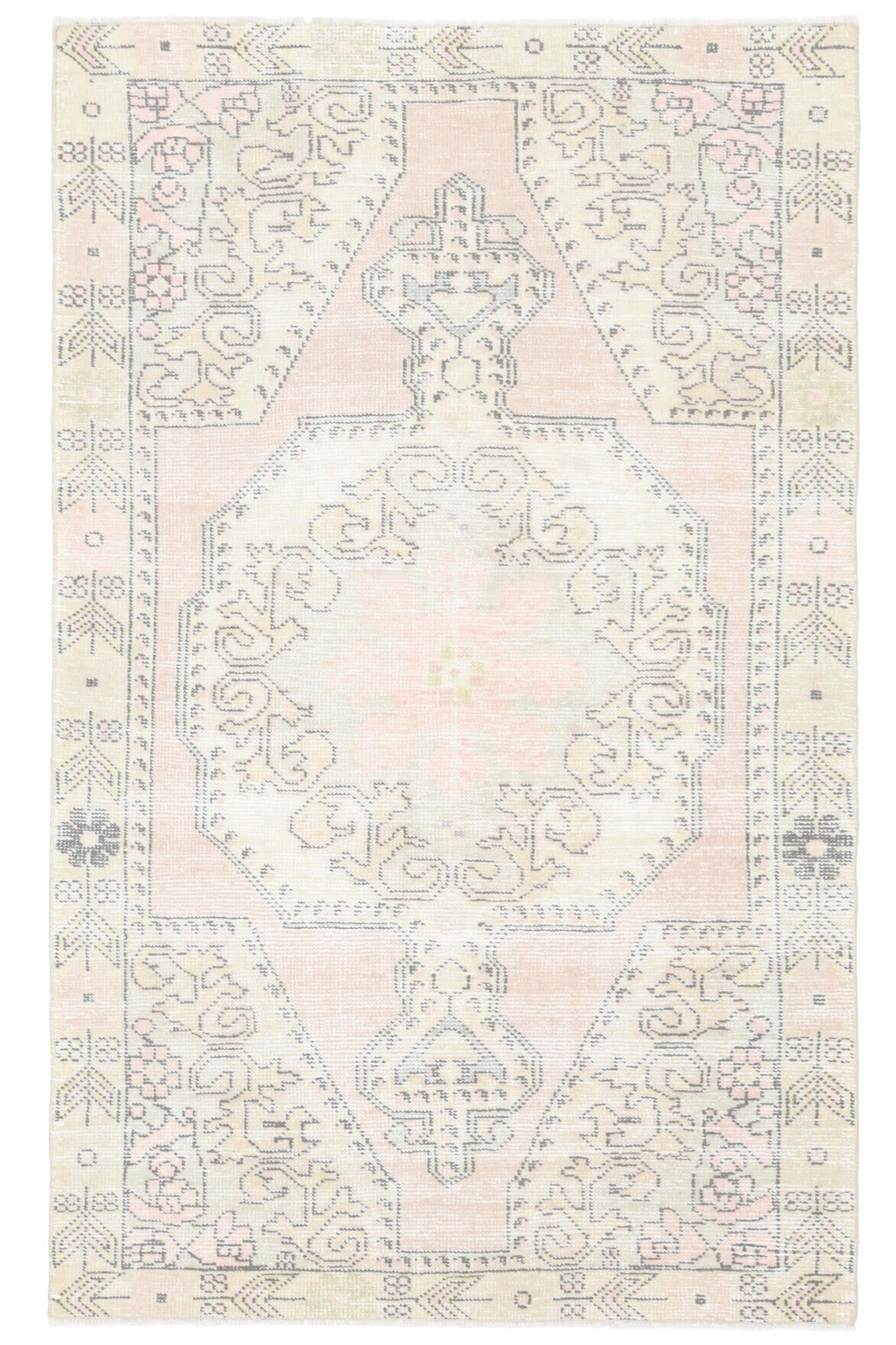 El yapımı vintage halı 132x211 cm oryantal desenli yün