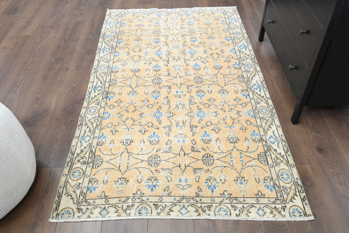 El yapımı vintage halı 109x193 cm çiçek desenli desenli yün - detay görünümü