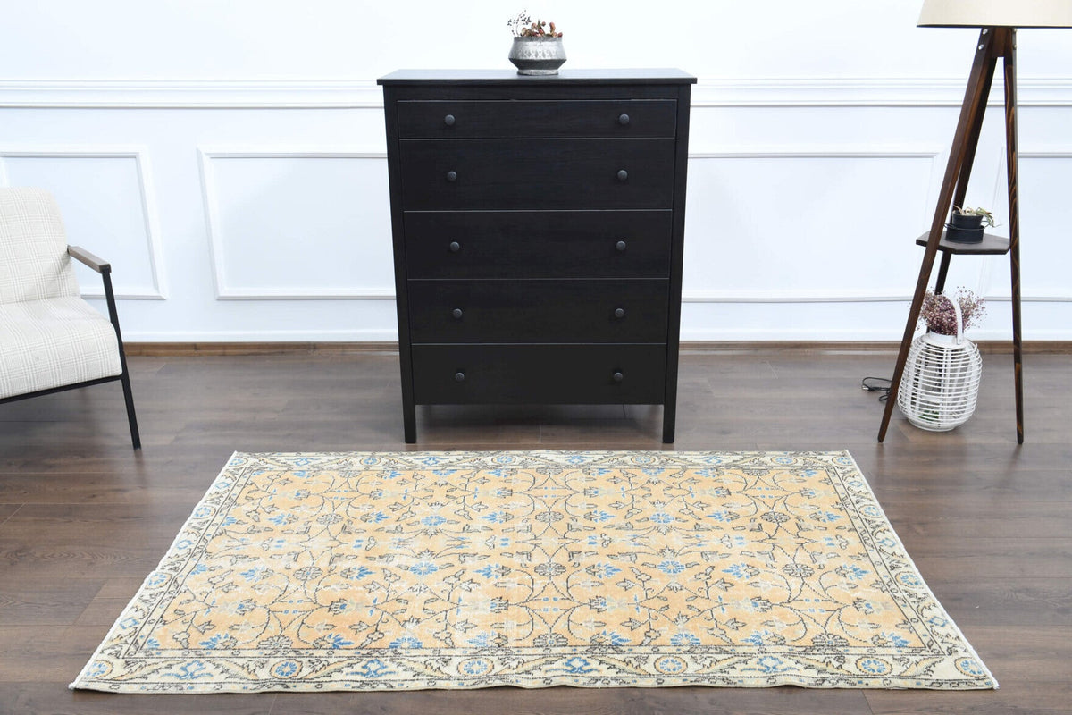 El yapımı vintage halı 109x193 cm çiçek desenli desenli yün - desen detayı