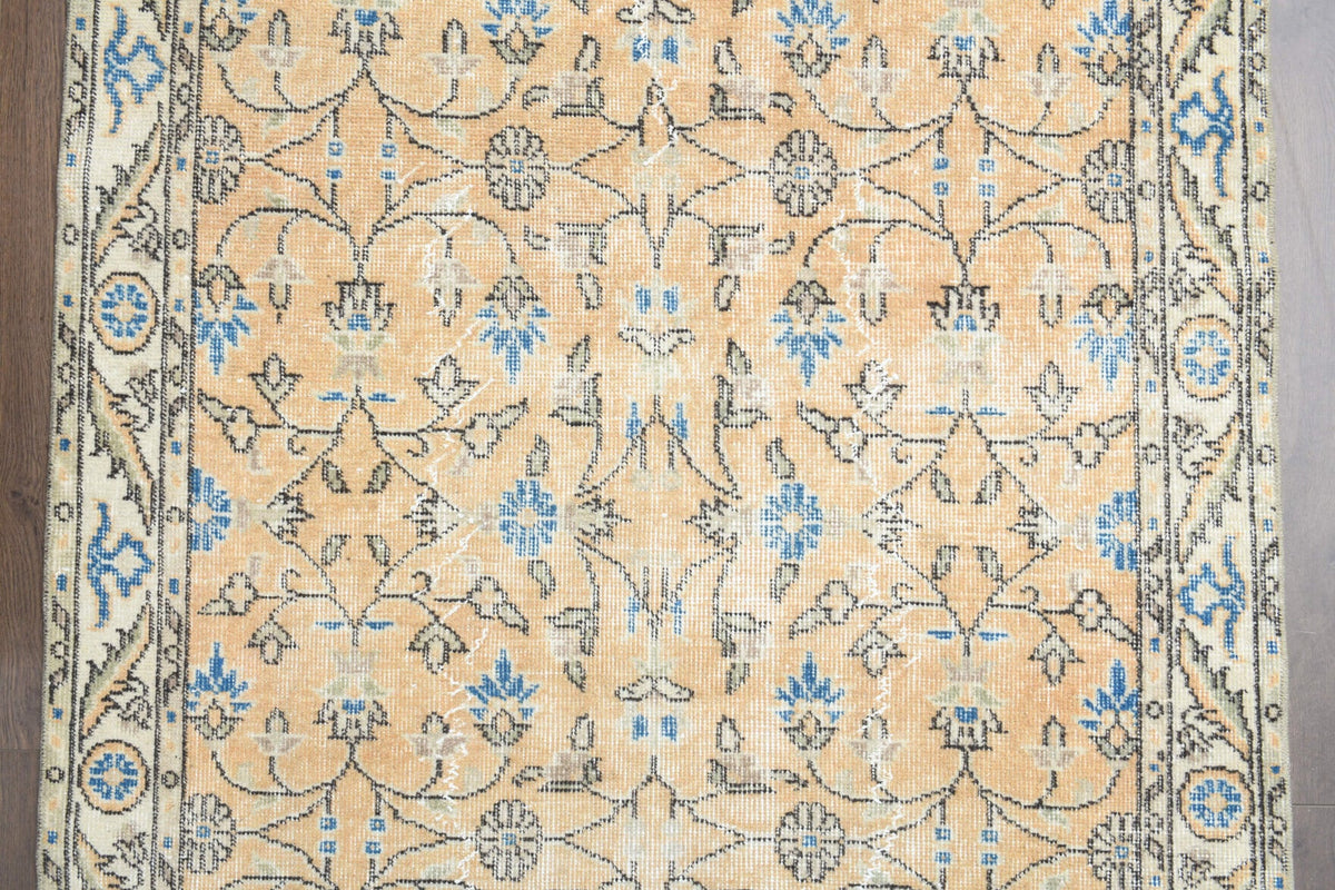 El yapımı vintage halı 109x193 cm çiçek desenli desenli yün - üstten görünüm