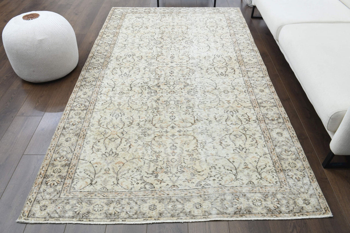El yapımı vintage halı 150x259 cm çiçek desenli desenli yün - detay görünümü