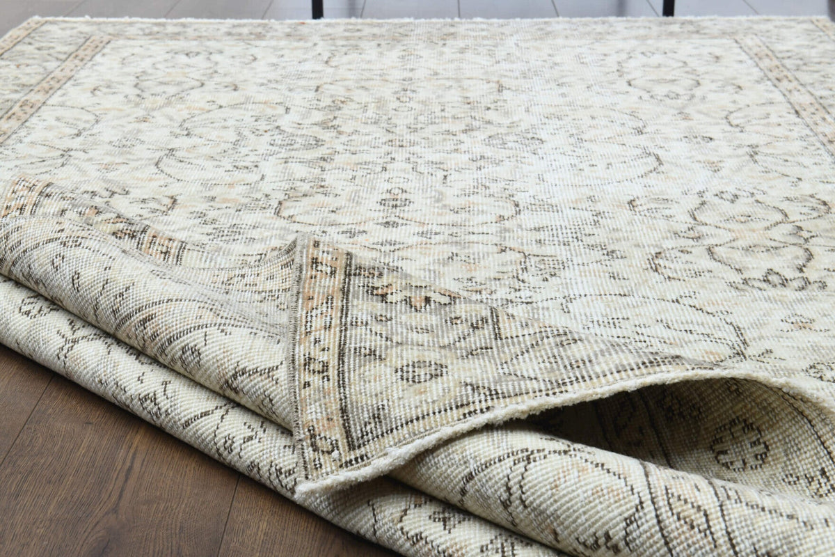 El yapımı vintage halı 150x259 cm çiçek desenli desenli yün - desen detayı