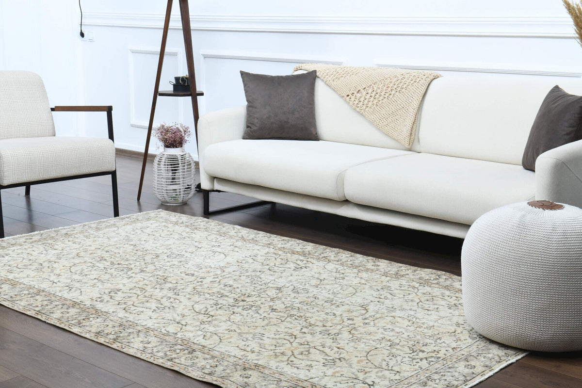 El yapımı vintage halı 150x259 cm çiçek desenli desenli yün - üstten görünüm