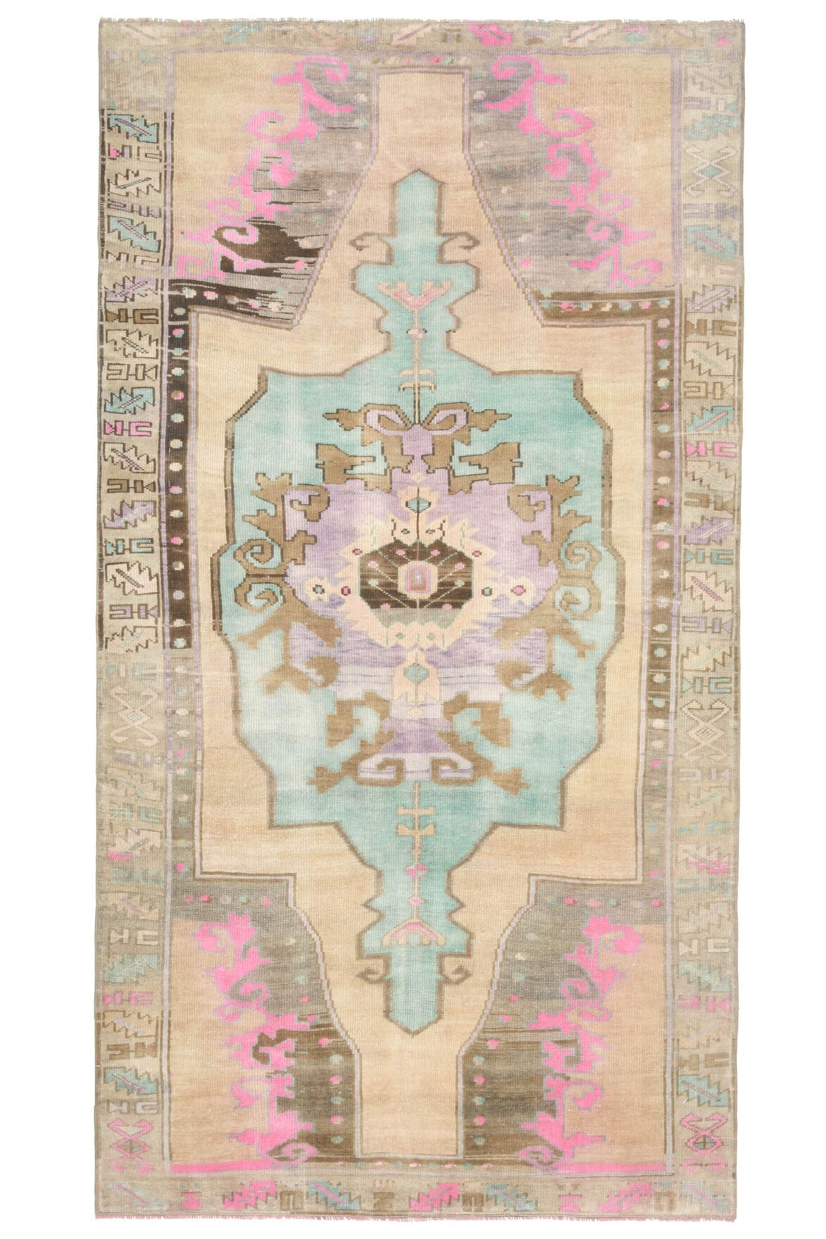 El yapımı vintage halı 122x274 cm oryantal desenli yün - detay görünümü