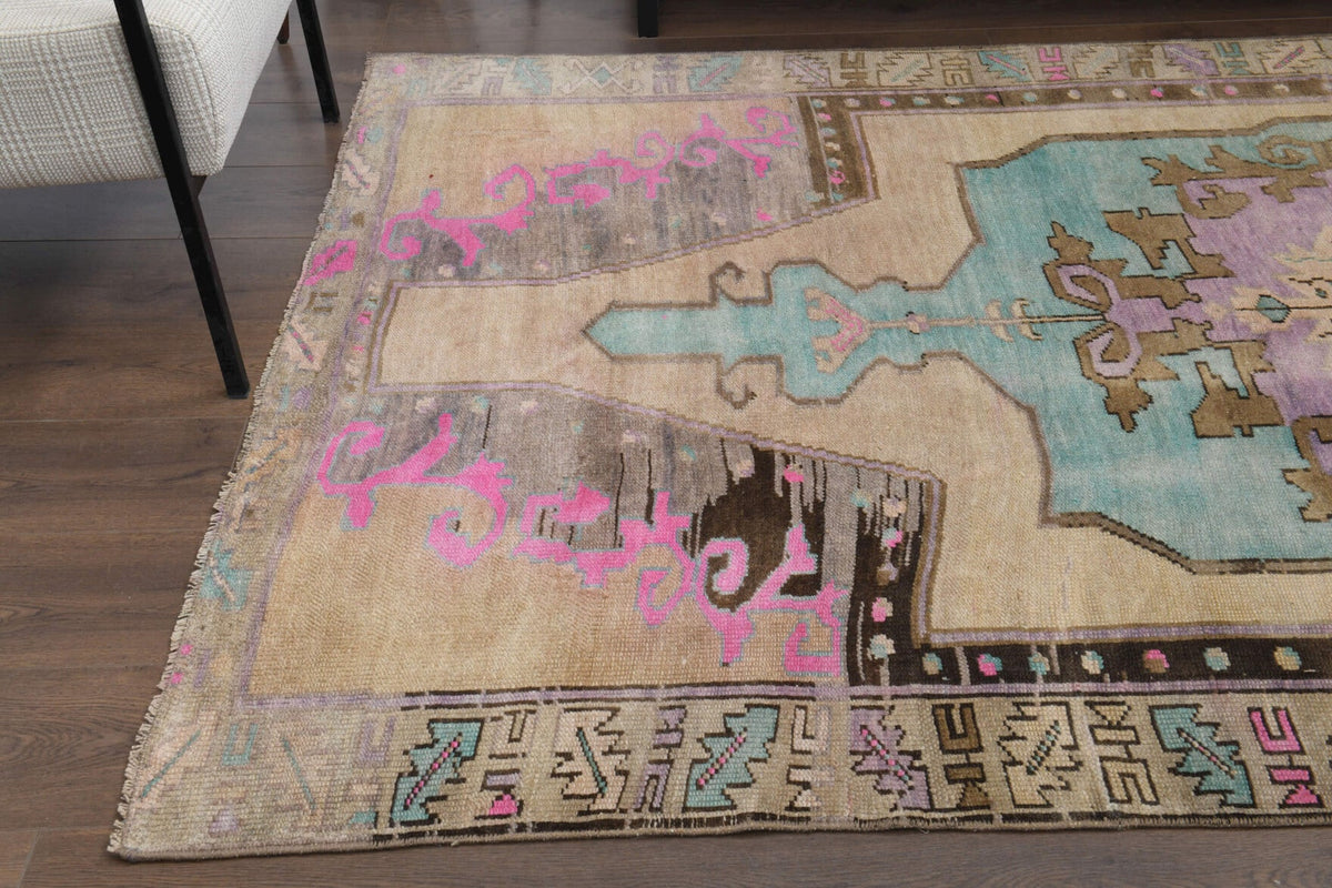 El yapımı vintage halı 122x274 cm oryantal desenli yün - mekan görünümü