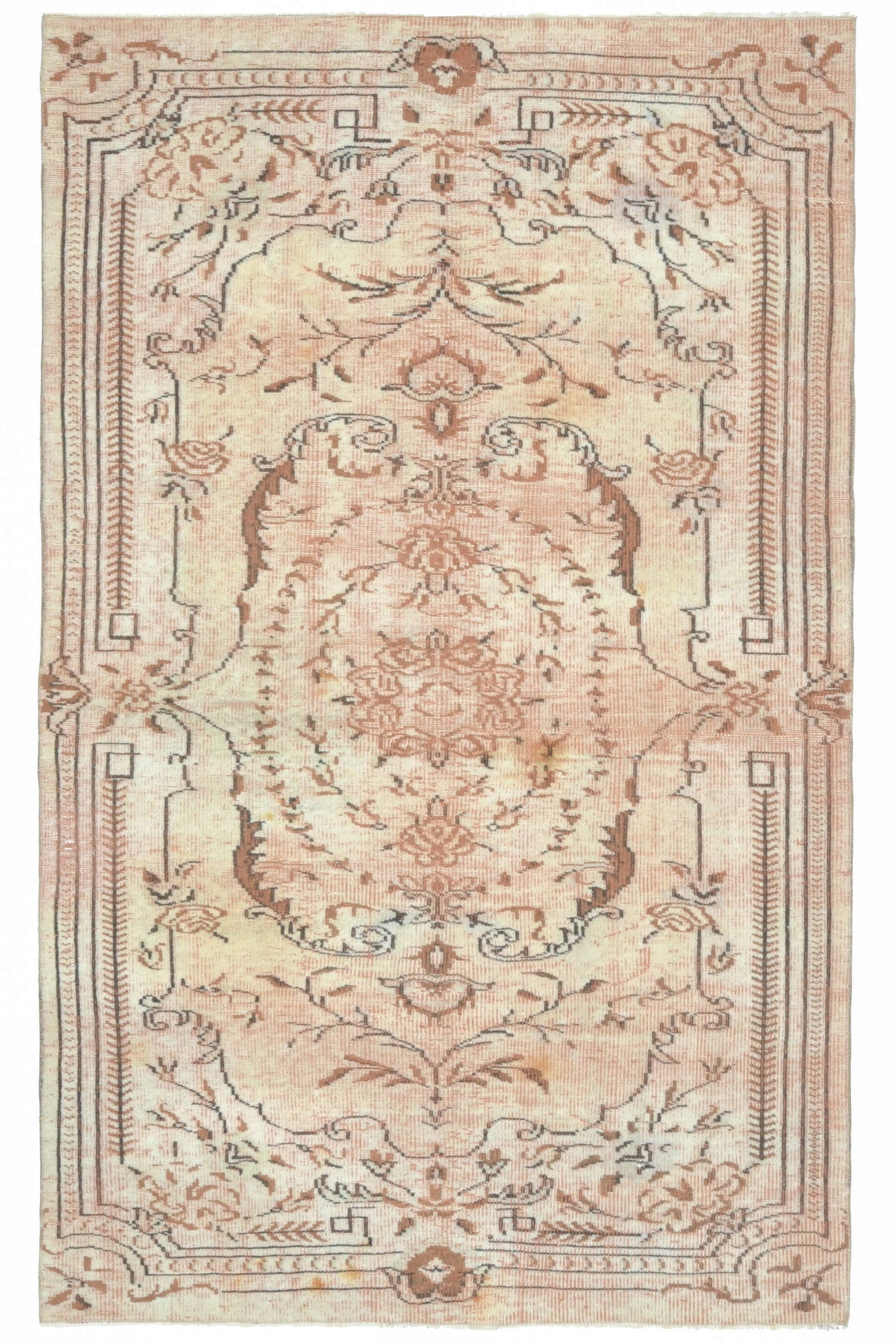 El yapımı vintage halı 150x246 cm oryantal desenli yün - detay görünümü