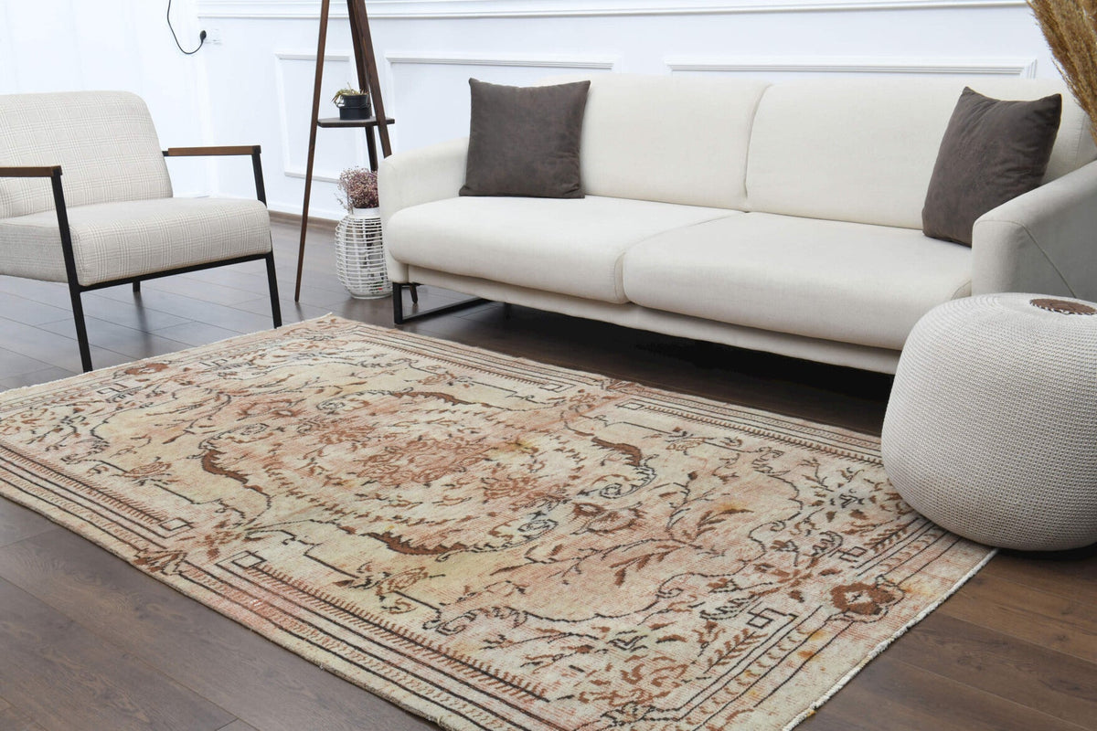 El yapımı vintage halı 150x246 cm oryantal desenli yün - farklı açıdan görünüm