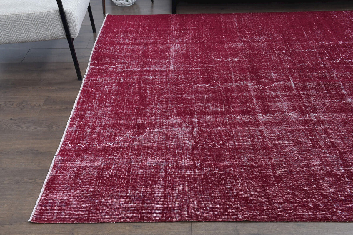 El yapımı vintage halı 183x274 cm düz desenli yün - kenar ve saçak detayı