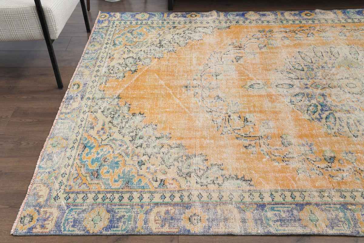 El yapımı vintage halı 183x274 cm oryantal desenli yün - kenar ve saçak detayı